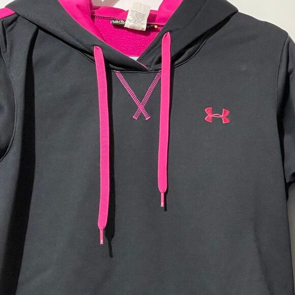 Under Armour Womens Black & Pink Hoodie Sweatshirt With Kangaroo Pocket Size M - Picture 2 of 9